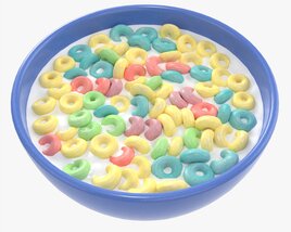 Bowl Of Colored Cheerios With Milk 3D 모델 