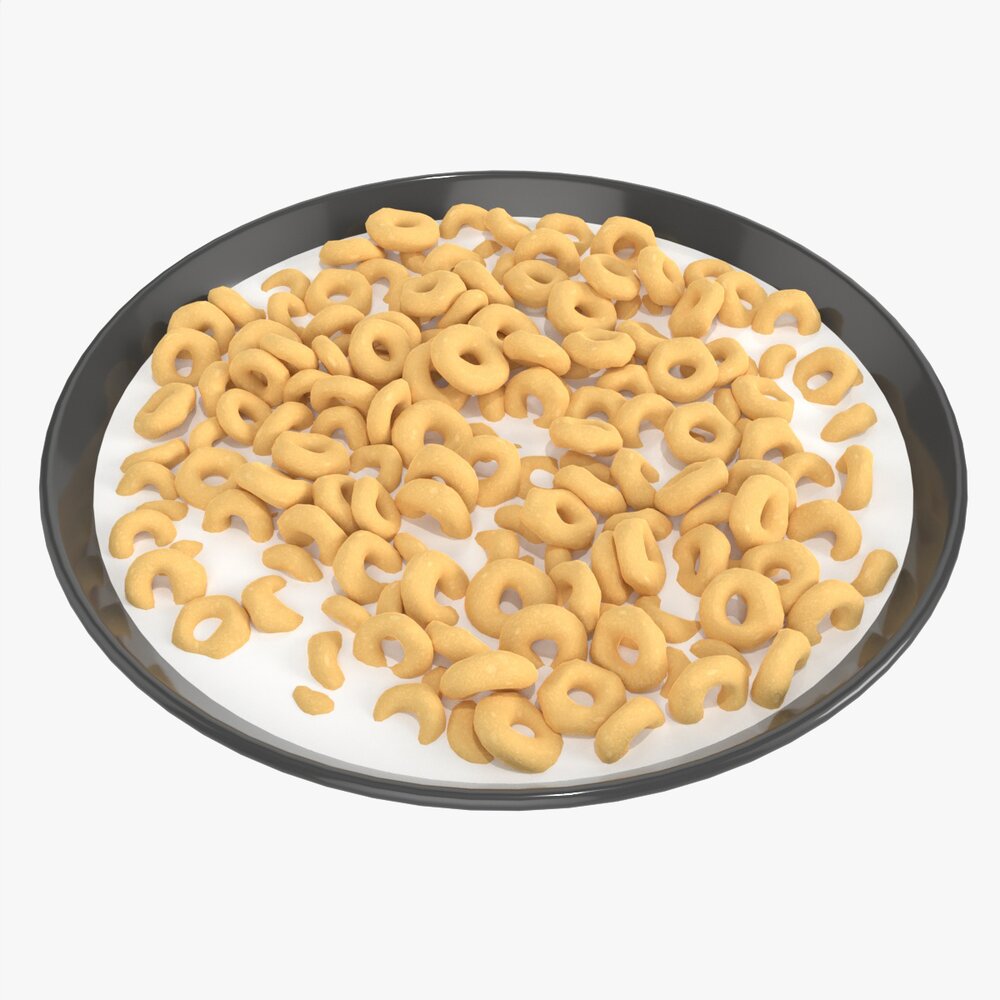 Bowl Of Honey Cheerios With Milk 3D model
