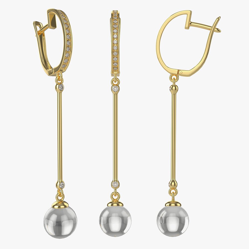 Earrings Diamond Gold Jewelry 01 3D模型