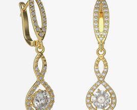 Earrings Diamond Gold Jewelry 02 3D model