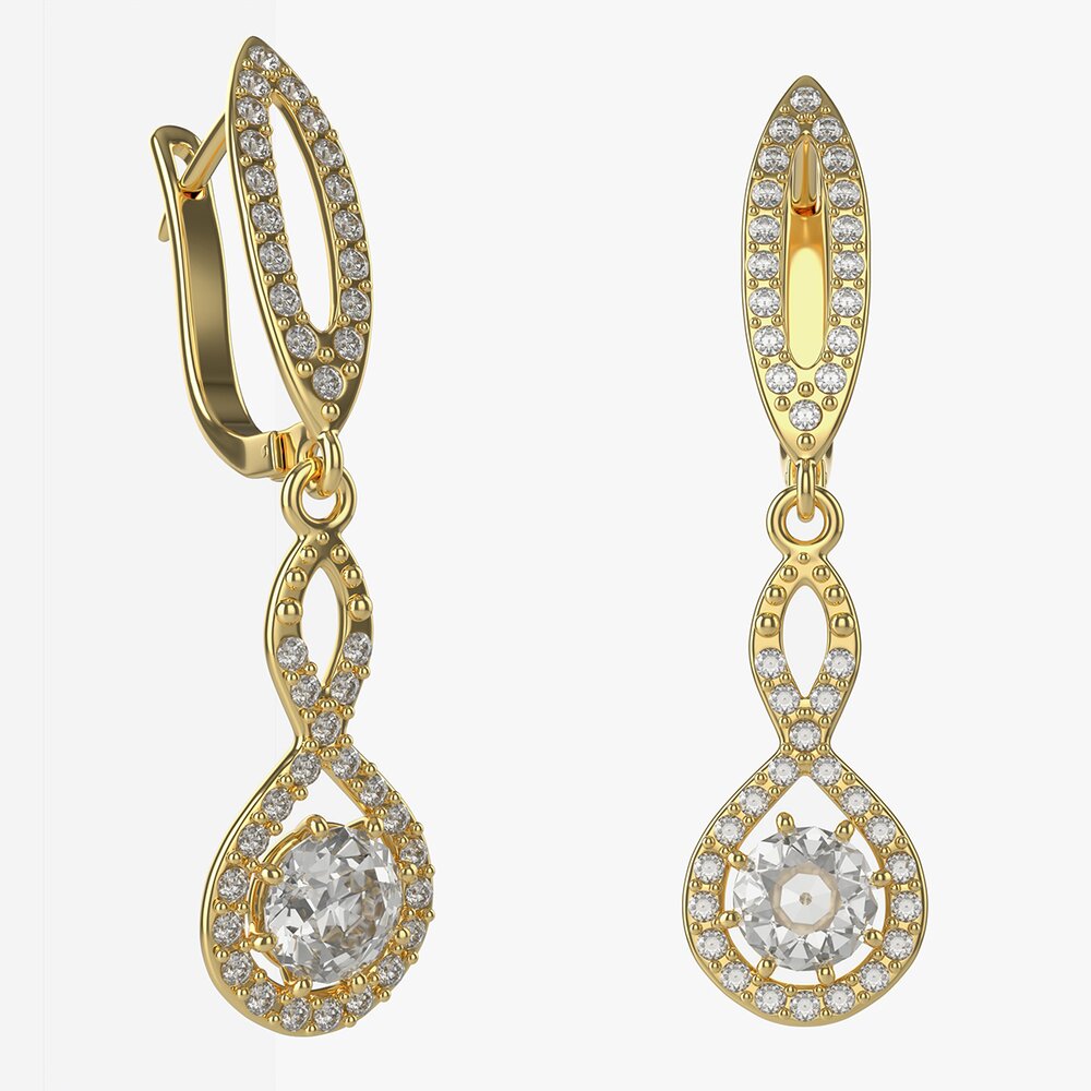 Earrings Diamond Gold Jewelry 02 3d model