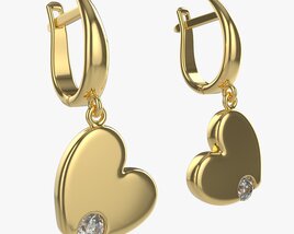 Earrings Heart Shape Diamond Gold Jewelry 03 3D model