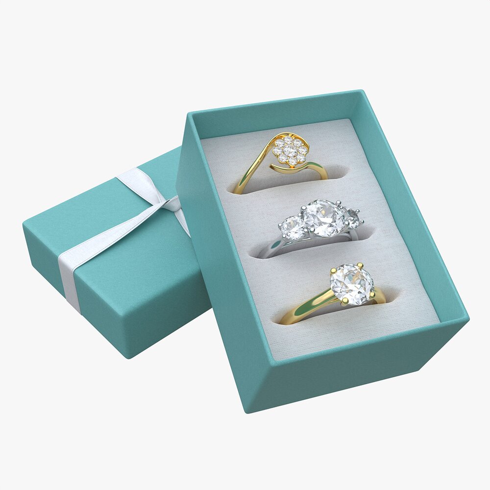 Jewelry Box With Rings And Ribbon Open 3D модель