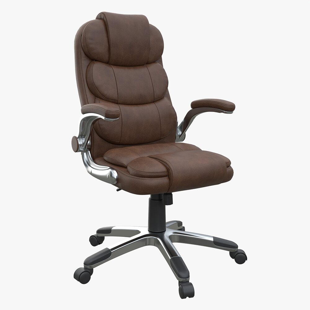 Office Chair With Armrests And Wheels Brown 02 3D модель