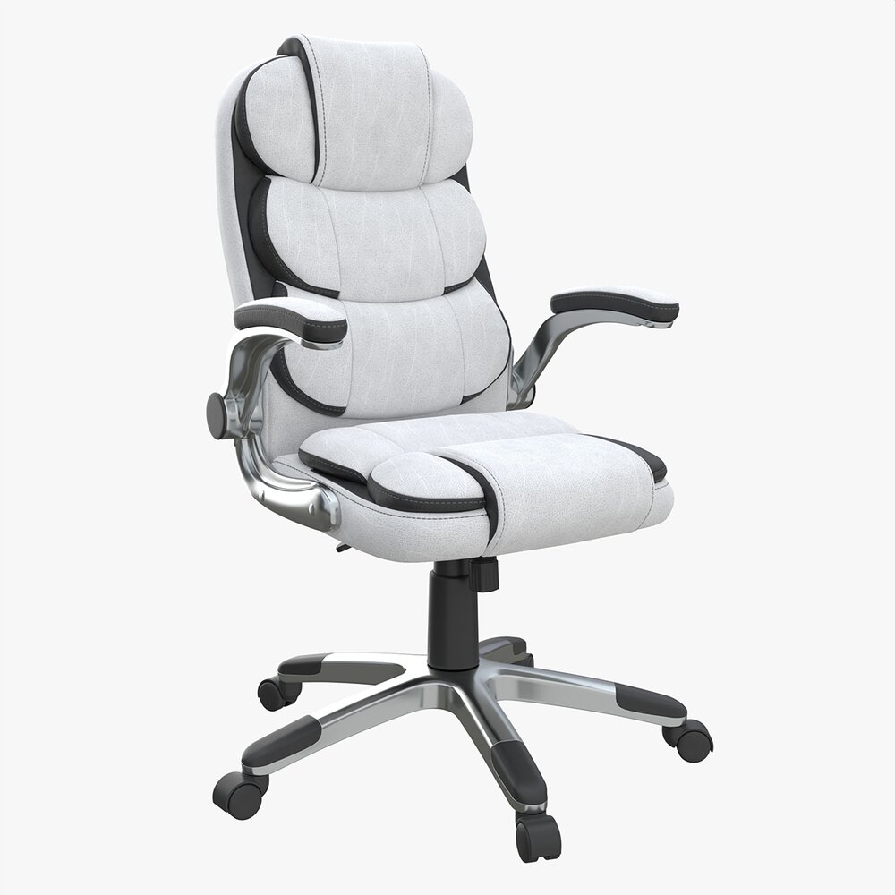 Office Chair With Armrests And Wheels White 02 3Dモデル