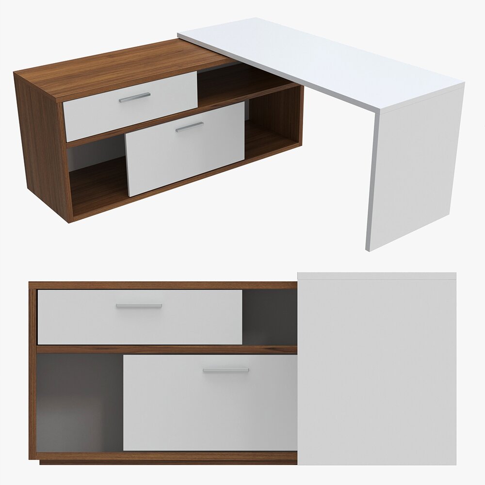 Office Desk L-shape Modello 3D