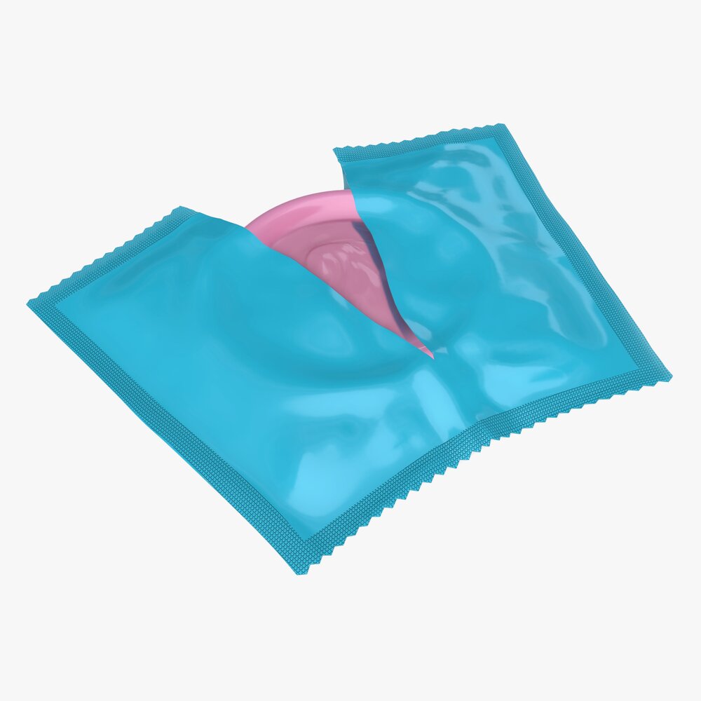 Opened Condom Package With Condom 3D模型