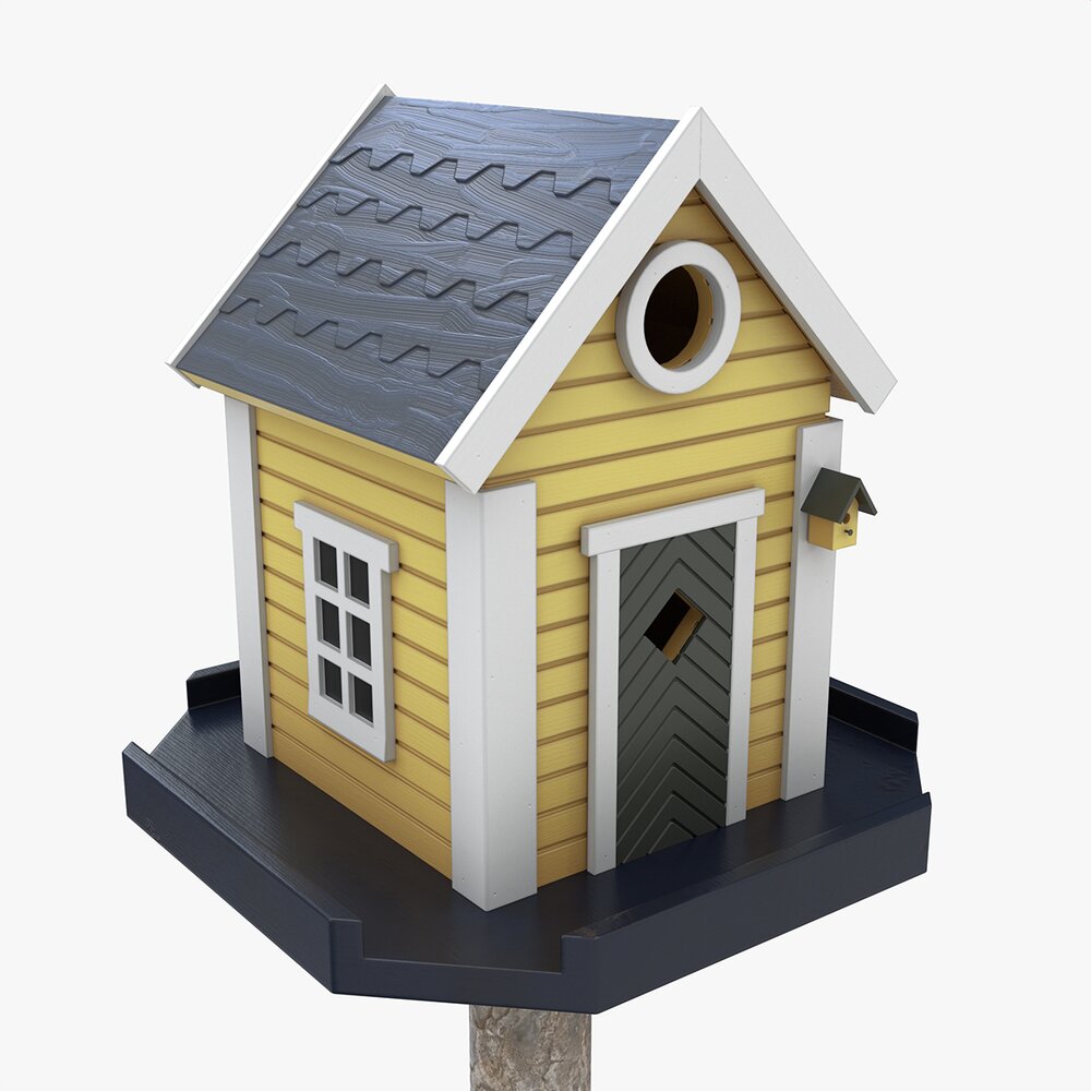 Outdoor Garden Birdhouse On Pillar 3D 모델 