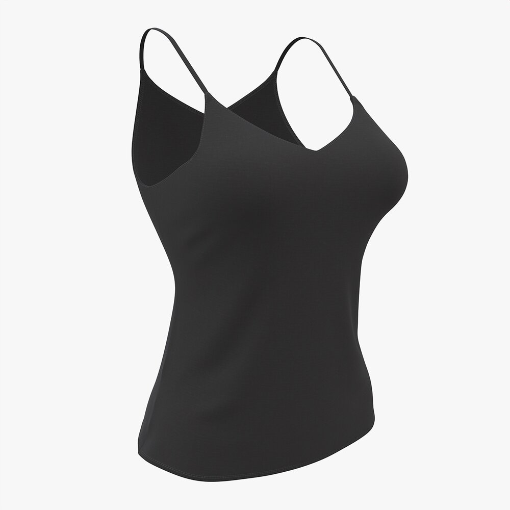 Strap Vest Top For Women Black Mockup Modelo 3d
