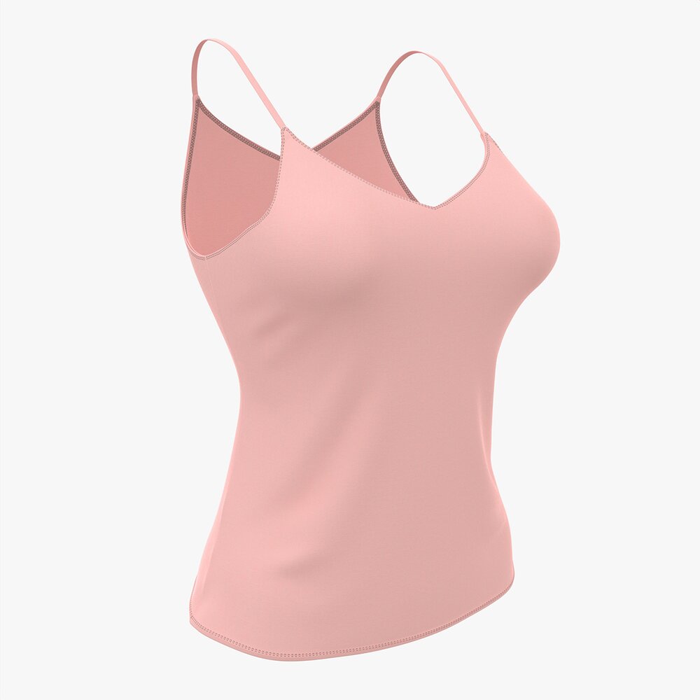 Strap Vest Top For Women Pink Mockup Modelo 3d