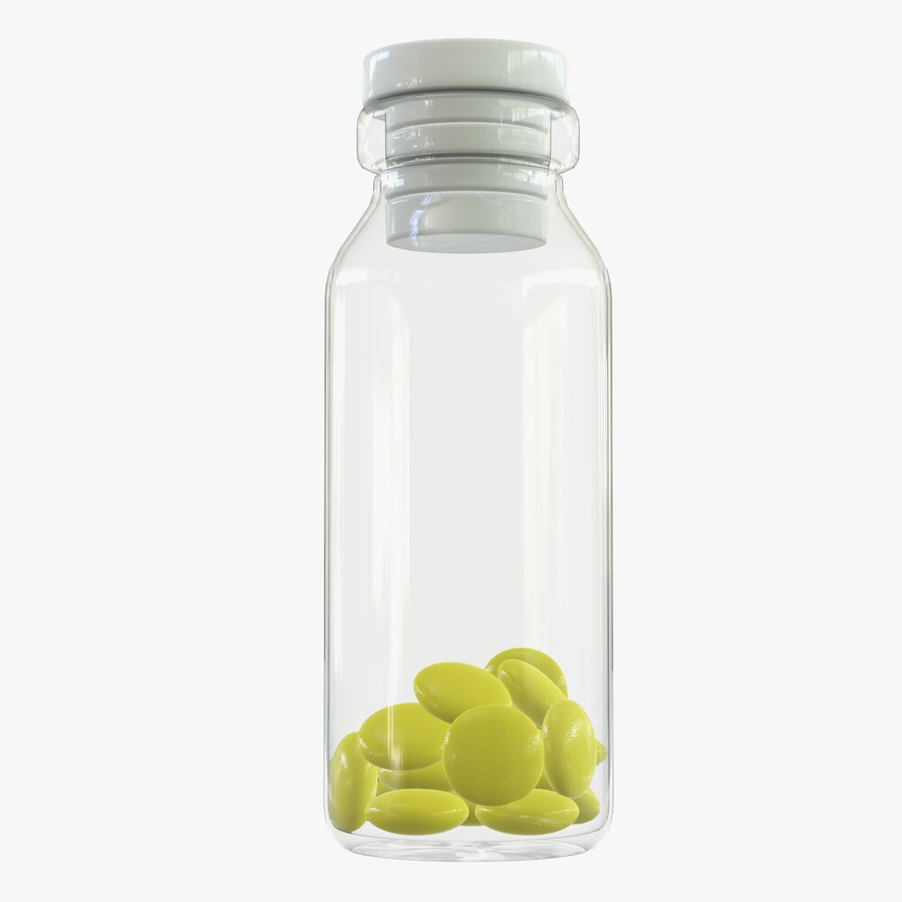 Medicine Small Glass Bottle With Pills Modèle 3D