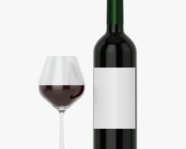 Wine Bottle Mockup 03 Red With Glass 3D 모델 