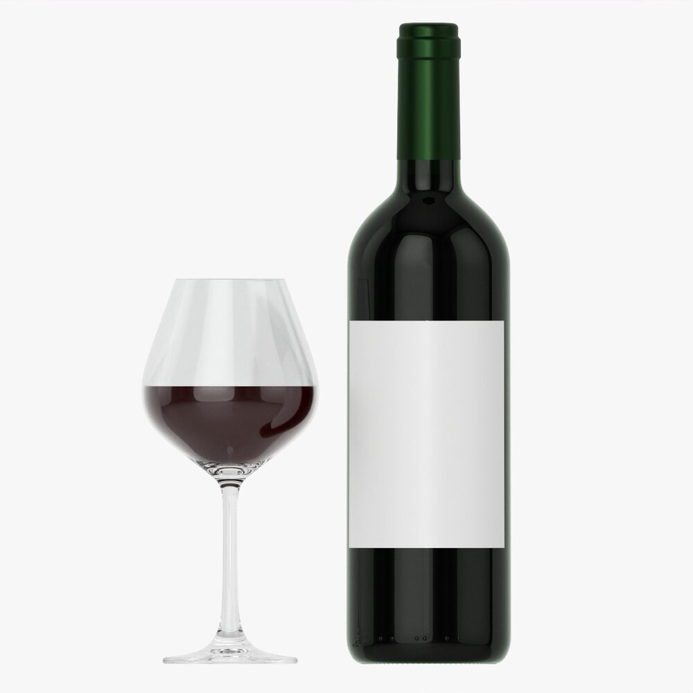 Wine Bottle Mockup 03 Red With Glass 3D модель