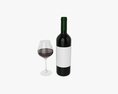 Wine Bottle Mockup 03 Red With Glass 3D 모델 