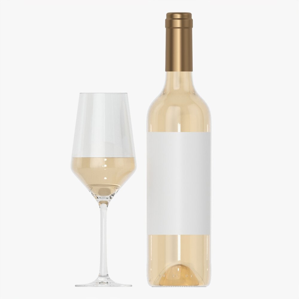 Wine Bottle Mockup 05 With Glass Modèle 3D