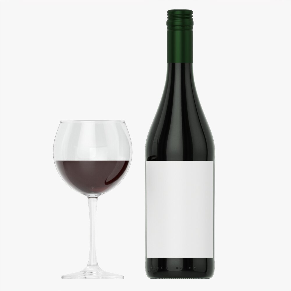 Wine Bottle Mockup 08 Screw Cap With Glass 3D модель