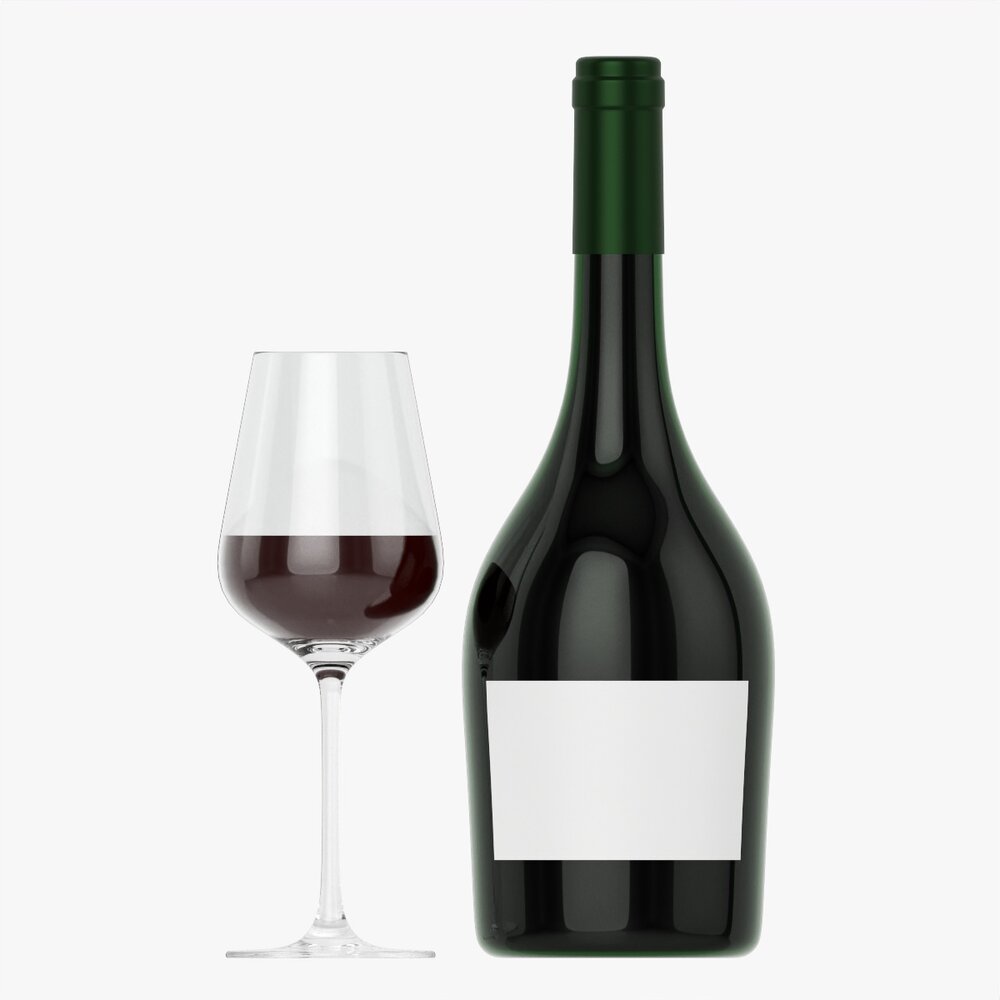 Wine Bottle Mockup 12 With Glass 3D 모델 