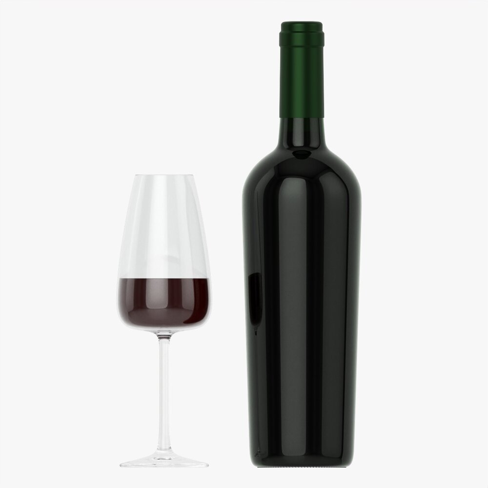 Wine Bottle Mockup 15 With Glass 3D-Modell