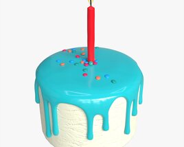 Birthday Cake With One Candle 3D модель