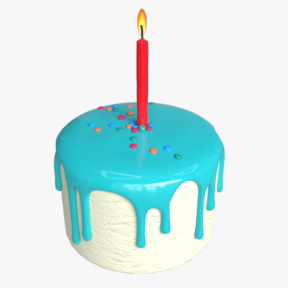 Birthday Cake With One Candle Modello 3D