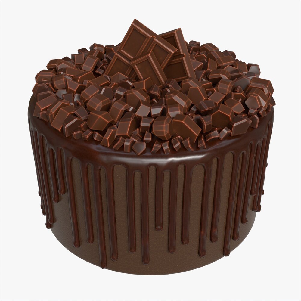 Chocolate Cake Decorated With Chocolate Pieces Modèle 3D
