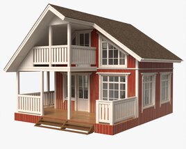 Classic Wooden Two Level House With Terrace 3D модель