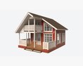 Classic Wooden Two Level House With Terrace 3Dモデル