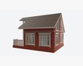 Classic Wooden Two Level House With Terrace 3D 모델 