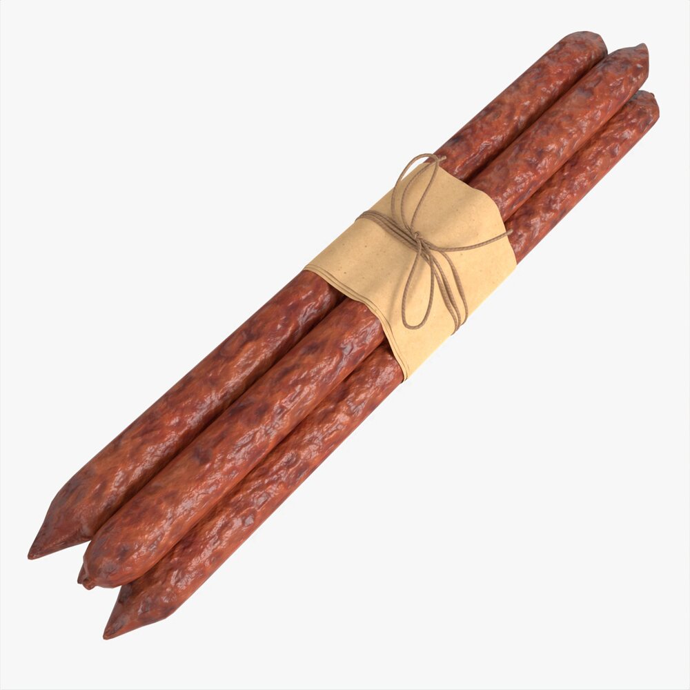 Dry Sausages Wrapped And Tied 3D model