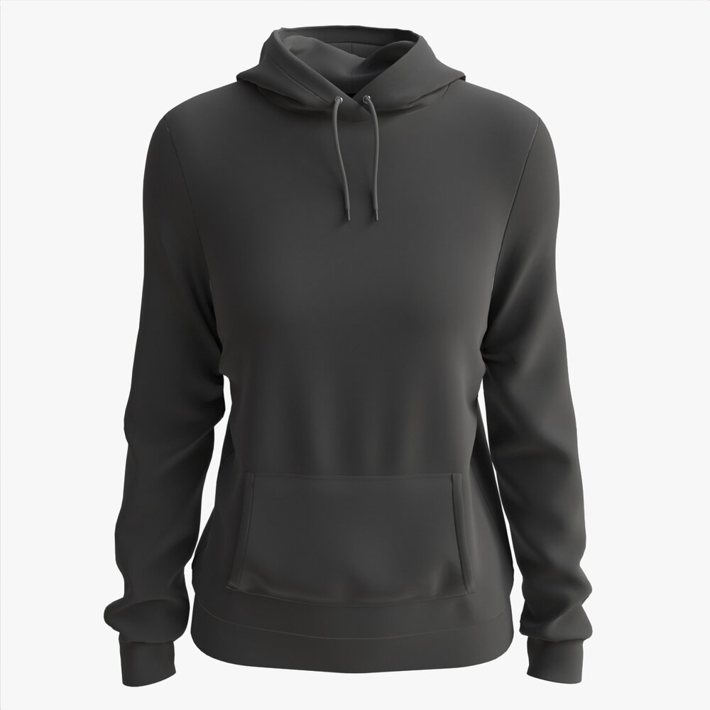 Hoodie With Pockets For Women Mockup 01 Black Modelo 3d