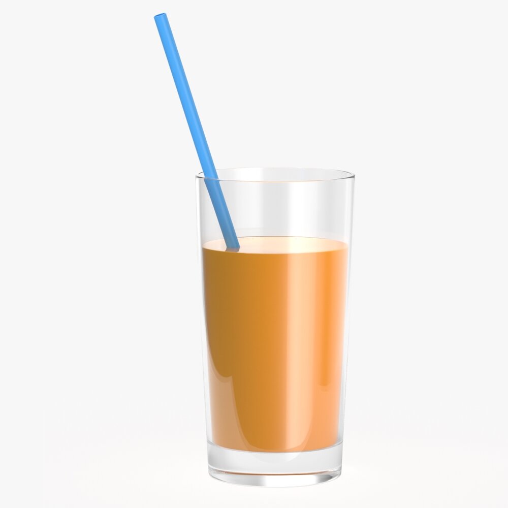 Glass With Orange Juice And Sraw 01 3D model