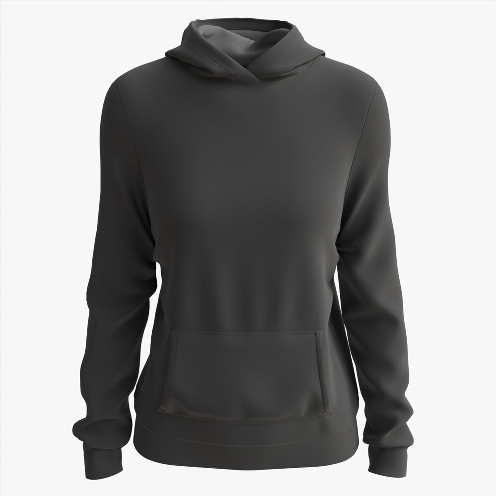 Hoodie With Pockets For Women Mockup 02 Black Modèle 3D