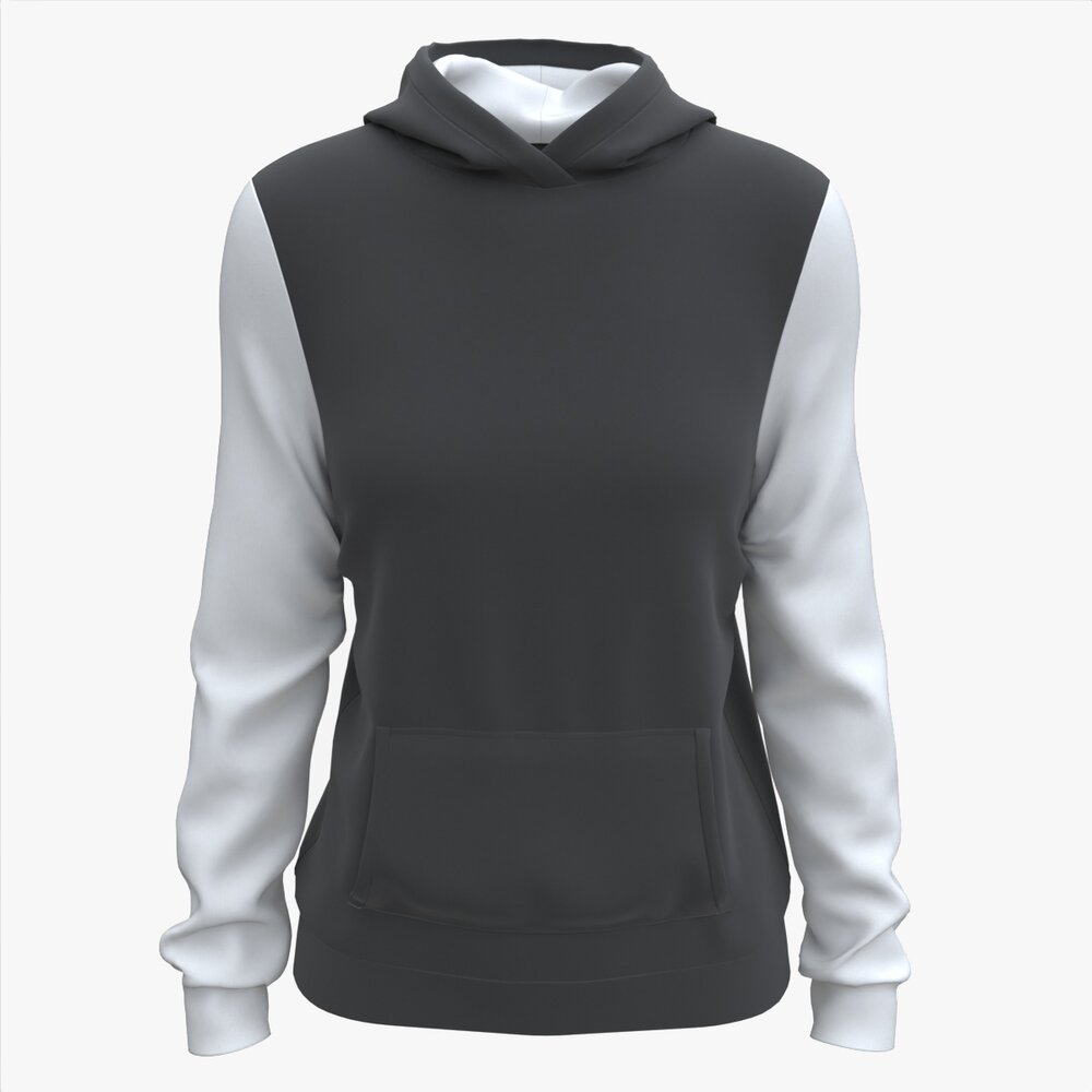 Hoodie With Pockets For Women Mockup 02 Black And White 3D-Modell