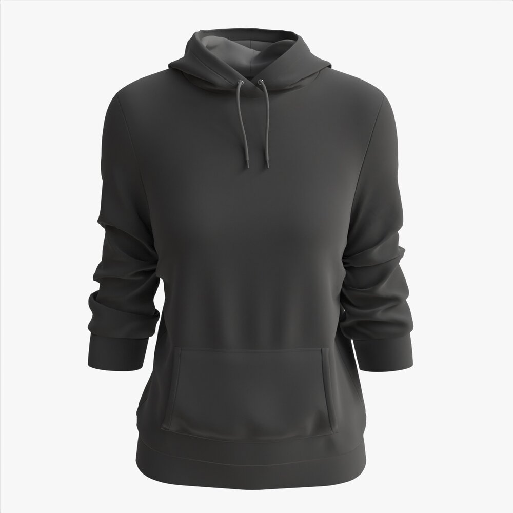 Hoodie With Pockets For Women Mockup 03 Black Modelo 3d