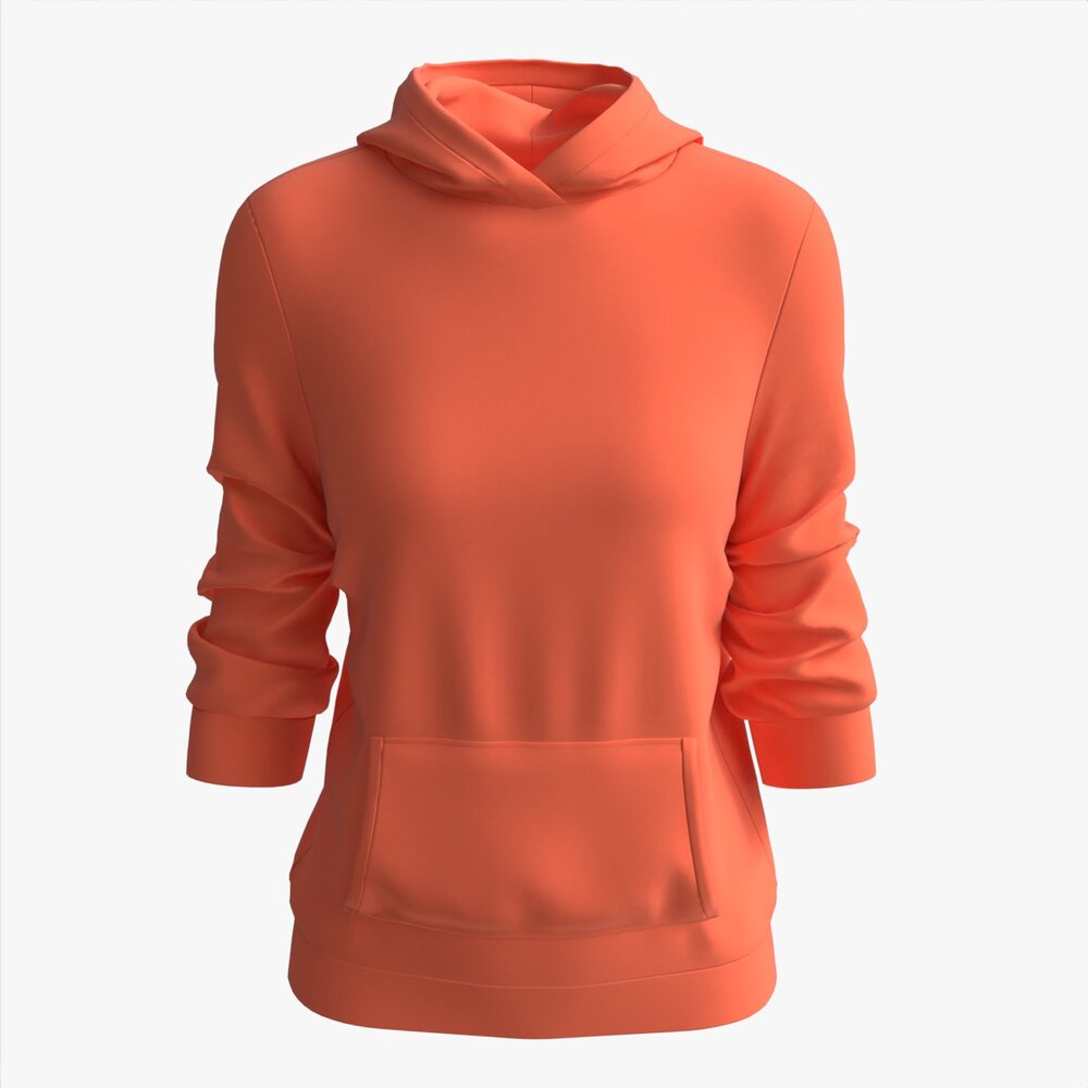 Hoodie With Pockets For Women Mockup 04 Orange Modèle 3D