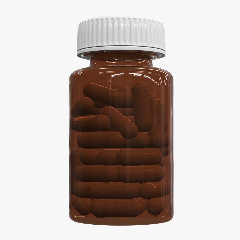 Pills In Glass Bottle 02 3D 모델 