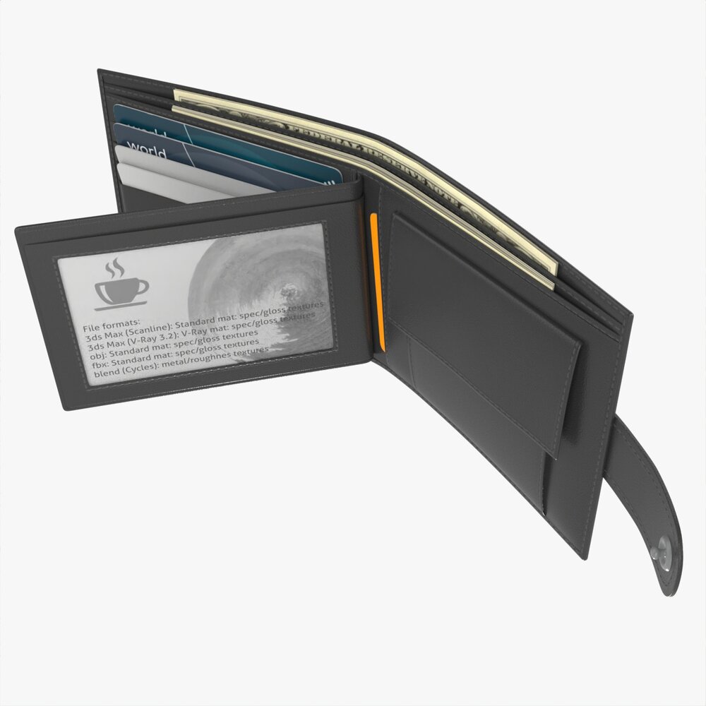 Leather Wallet For Men Unfolded 02 3D модель