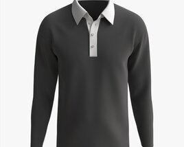 Long Sleeve Polo Shirt For Men Mockup 01 Black Modelo 3d