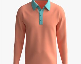 Long Sleeve Polo Shirt For Men Mockup 01 Pink Modèle 3D