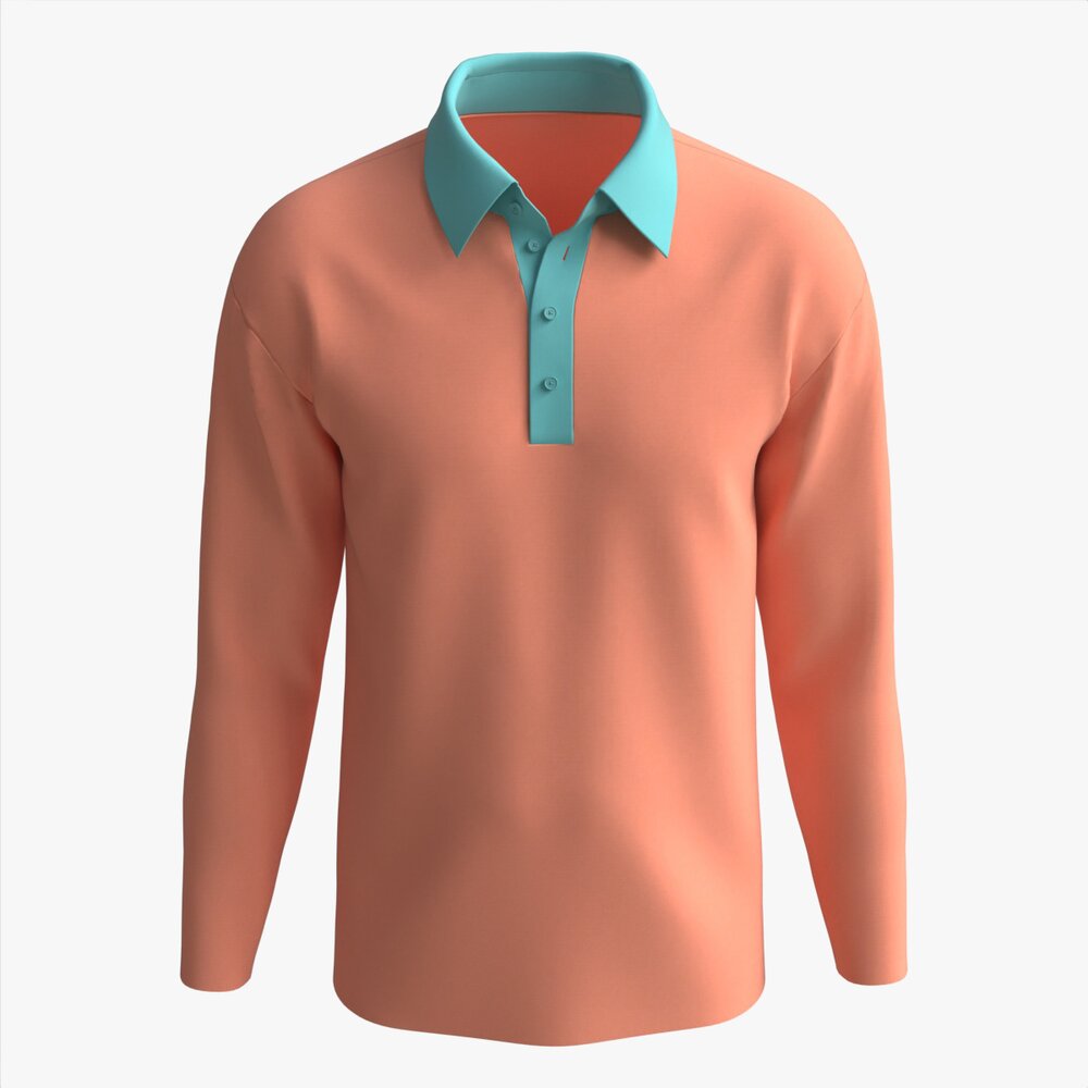 Long Sleeve Polo Shirt For Men Mockup 01 Pink Modello 3D