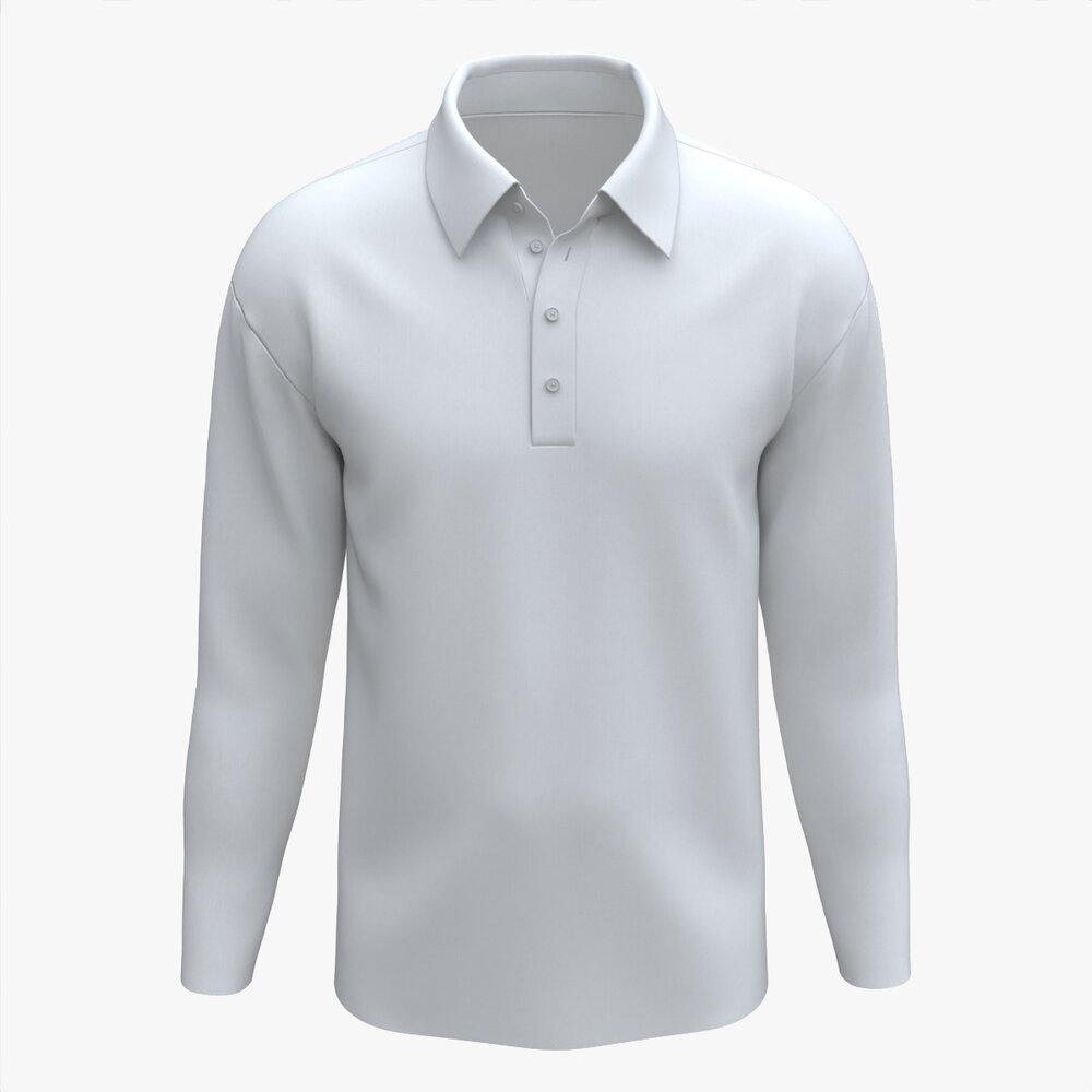 Long Sleeve Polo Shirt For Men Mockup 01 White 3D model