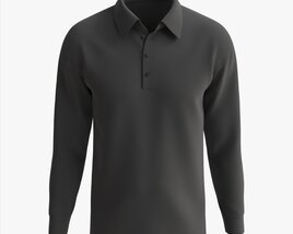 Long Sleeve Polo Shirt For Men Mockup 02 Black Modèle 3D