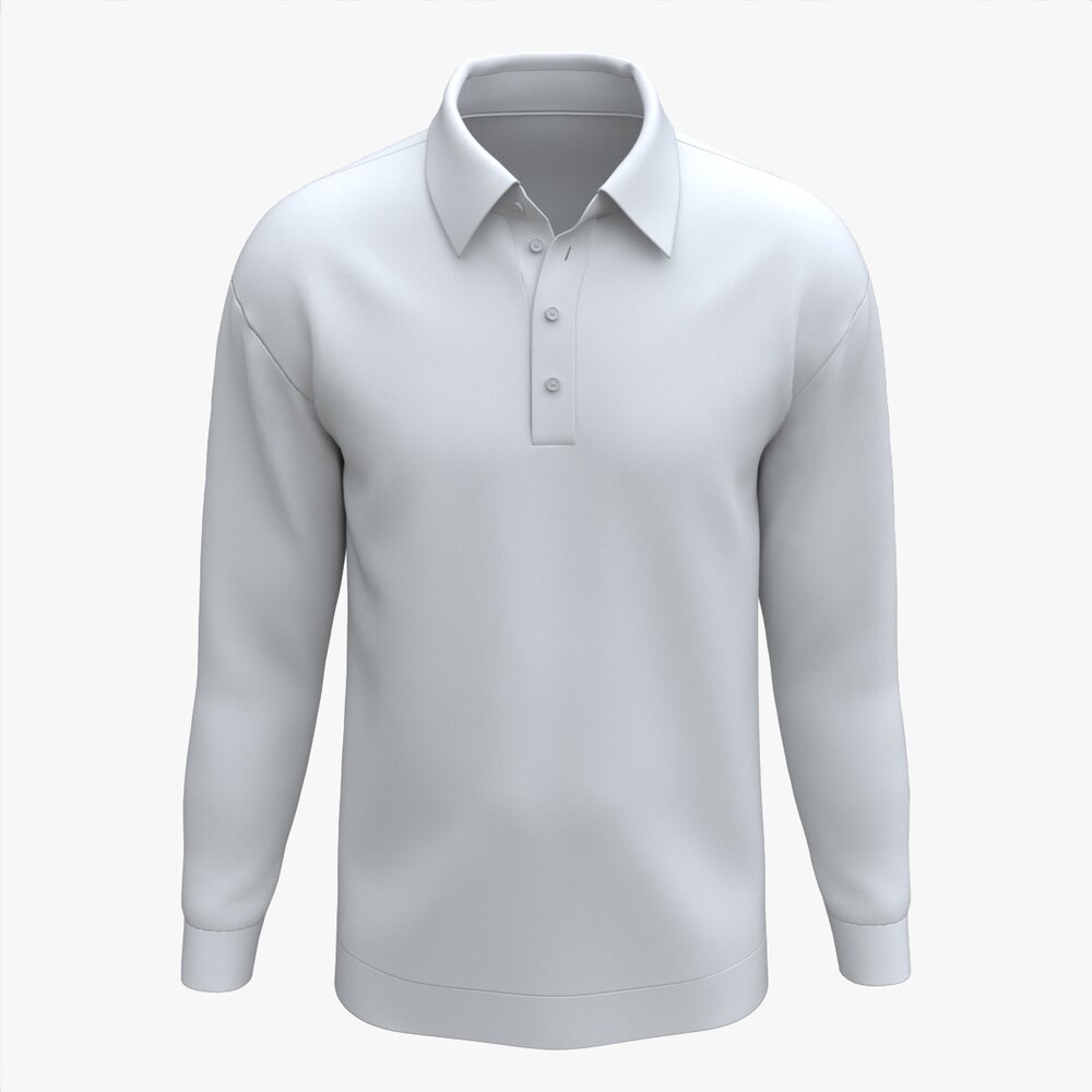 Long Sleeve Polo Shirt For Men Mockup 02 White 3D-Modell