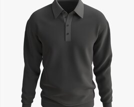 Long Sleeve Polo Shirt For Men Mockup 03 Black Modello 3D