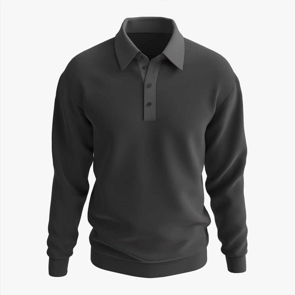 Long Sleeve Polo Shirt For Men Mockup 03 Black Modèle 3D