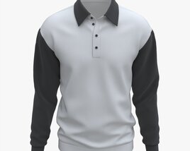 Long Sleeve Polo Shirt For Men Mockup 03 Black White 3D-Modell