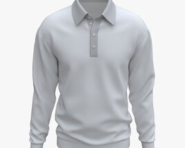 Long Sleeve Polo Shirt For Men Mockup 03 White 3D模型
