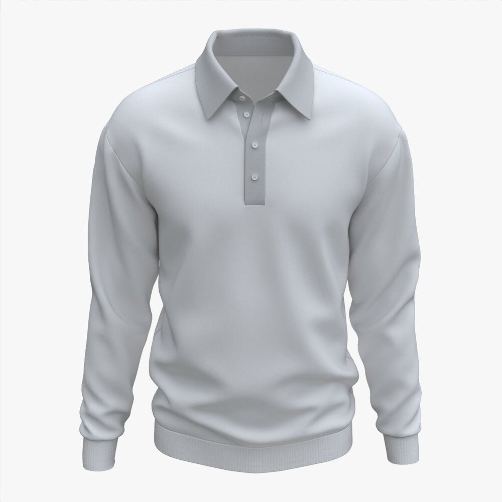Long Sleeve Polo Shirt For Men Mockup 03 White 3D-Modell