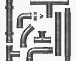 Metal Pipes With Fittings Set 3D模型