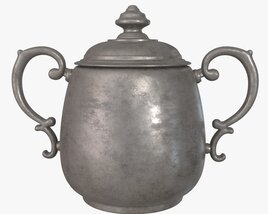Old Metal Sugar Bowl With Lid 3D model